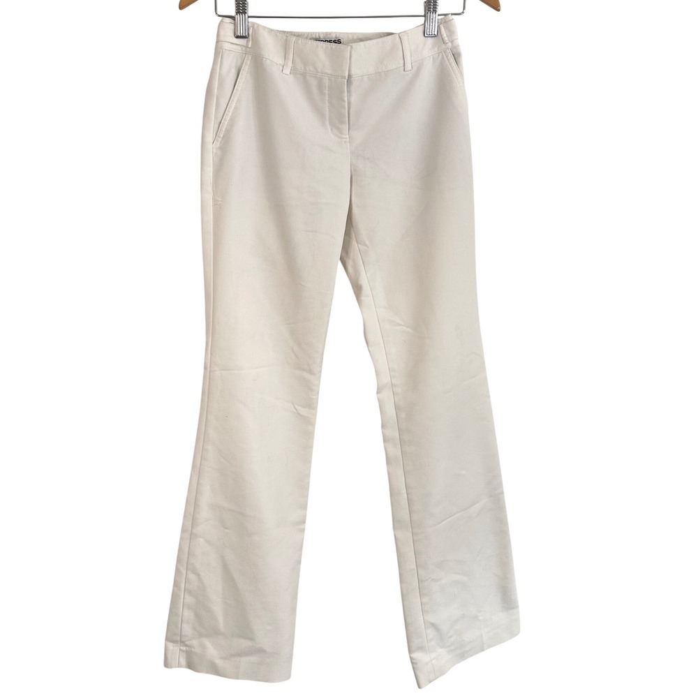 Express Columnist Pants Women's 0R Cream Off-White Straight Leg Dress Trousers